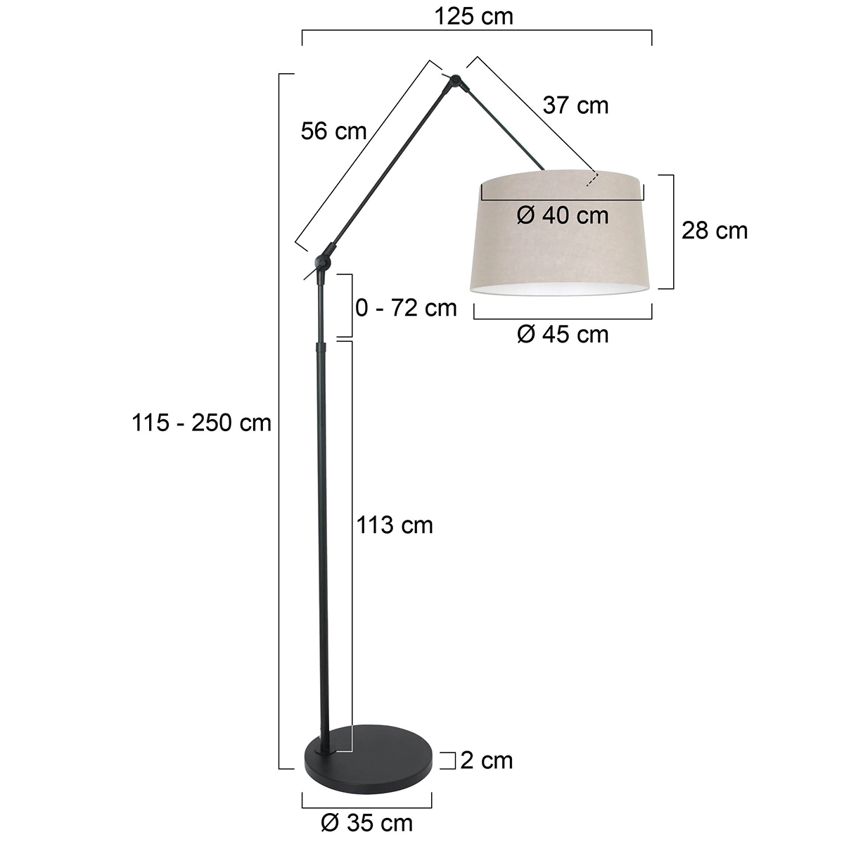 Verstelbare vloer schemerlamp Prestige Chic 35cm zwart met taupe Steinhauer 8712746146554