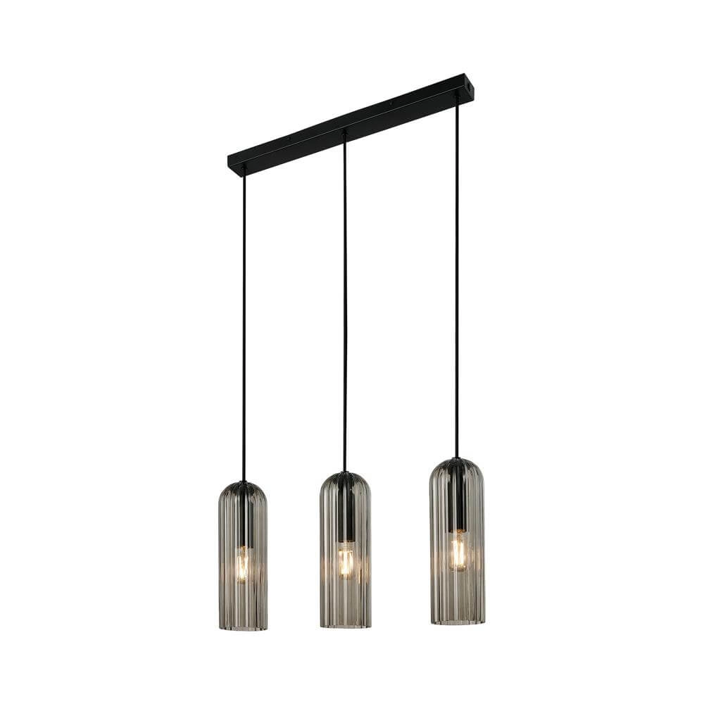 3-lichts hanglamp Miella zwart met smoke glas