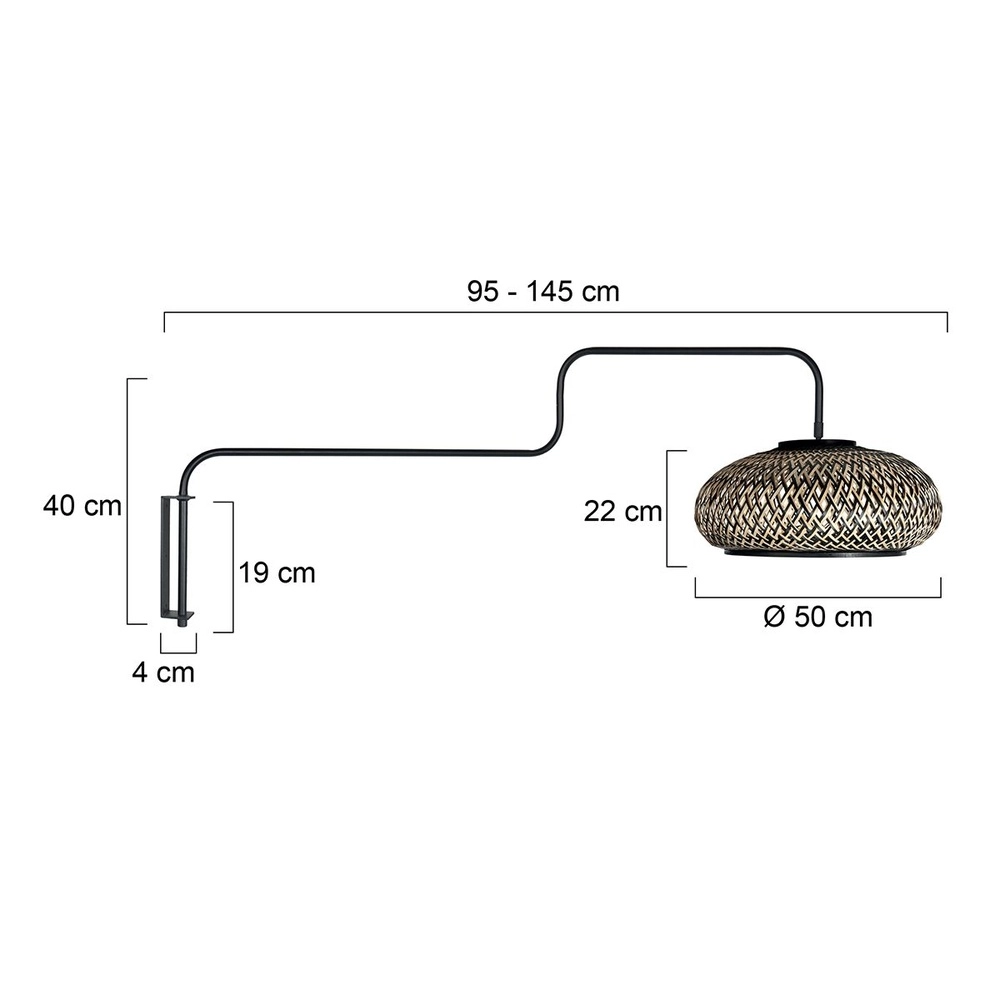 Muurlamp Bloeba zwart met rotan kap Steinhauer 8712746183016