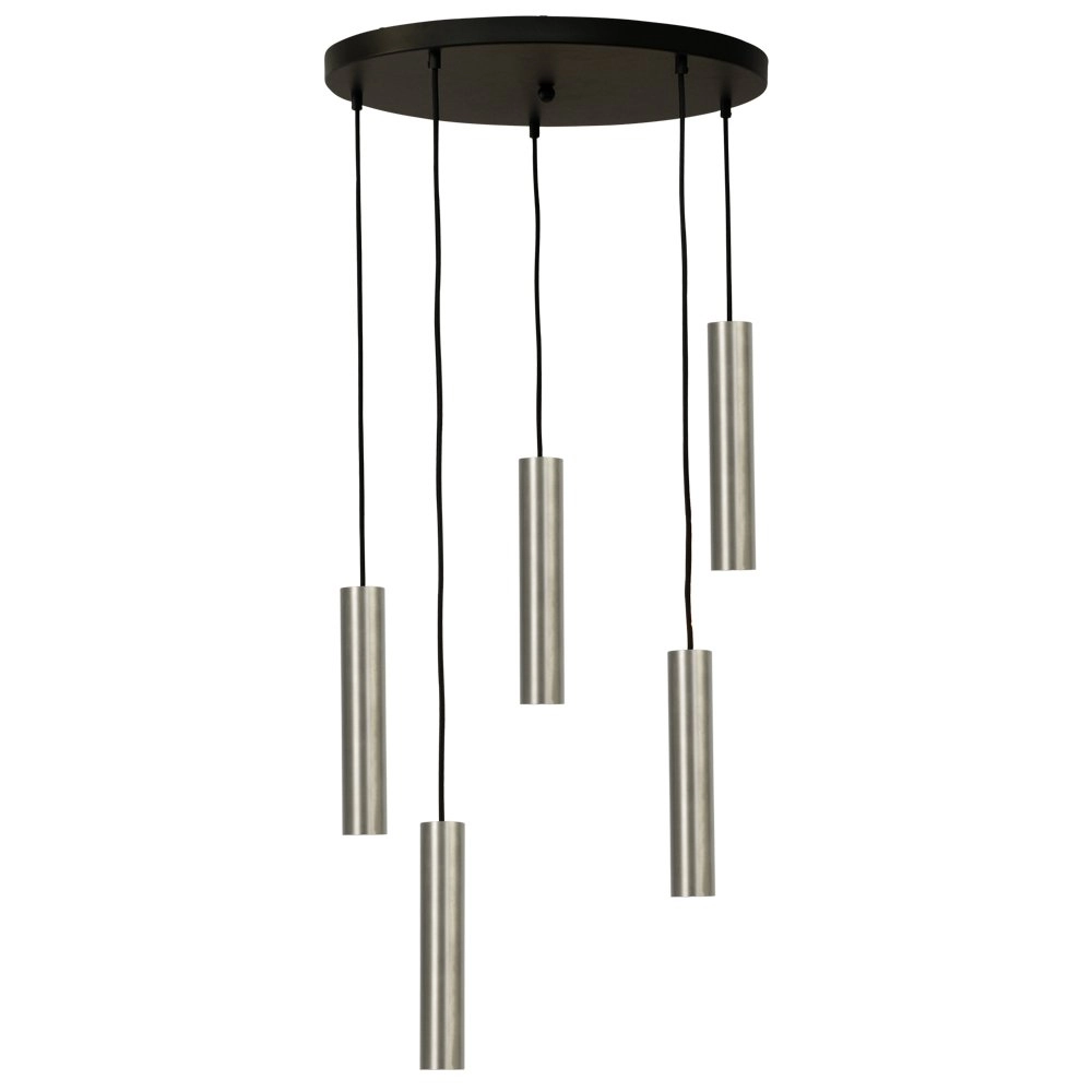 Hanglamp Run 5-lichts RVS met gunmetal