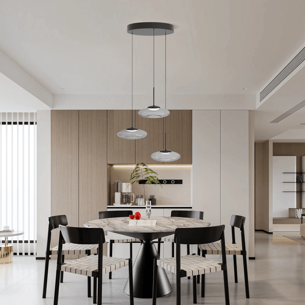 3-lichts hanglamp Bounto zwart rond helder glas Lyora 4255805304013