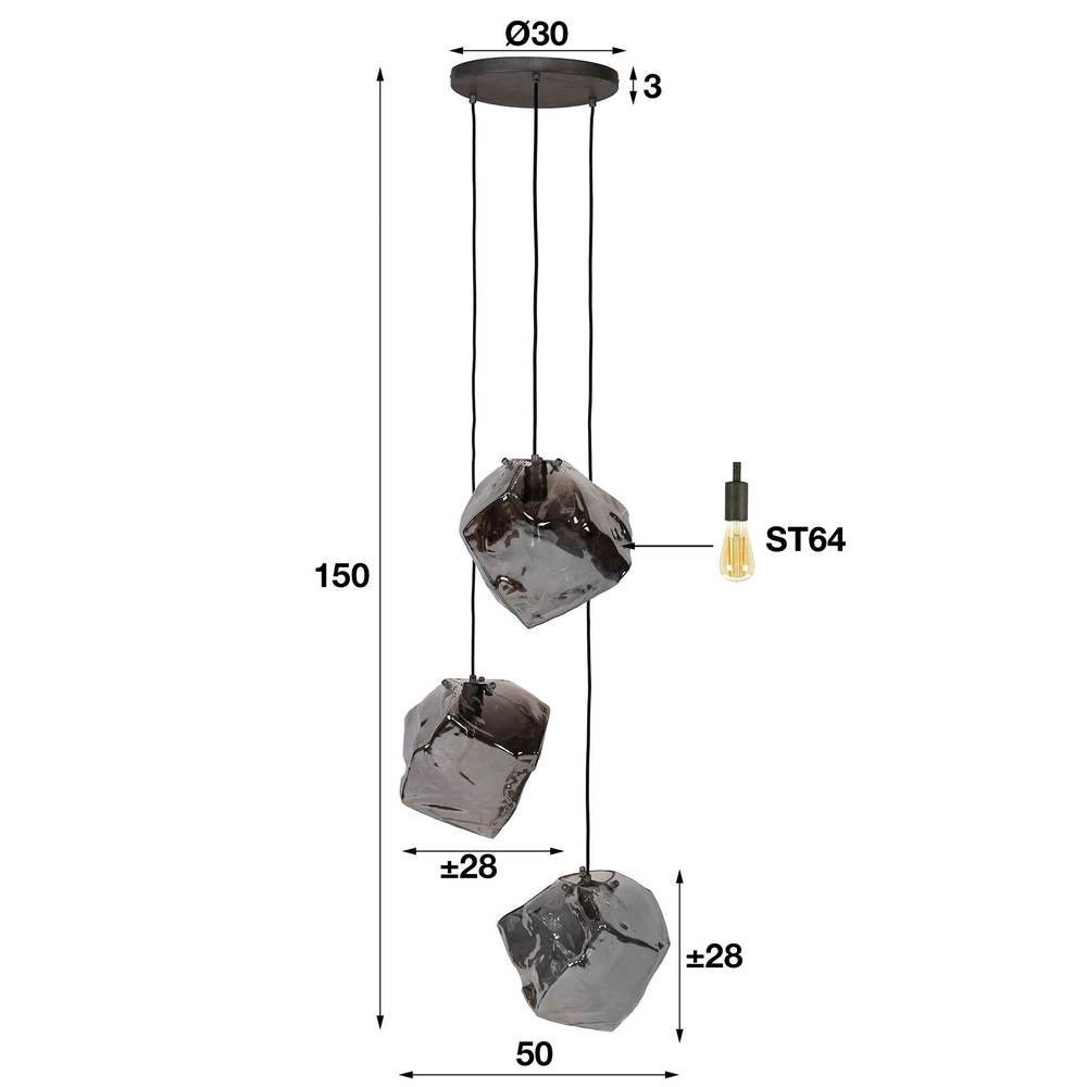 Moderne hanglamp Rock 3-lichts - chroom glas Lyora 8716803511408