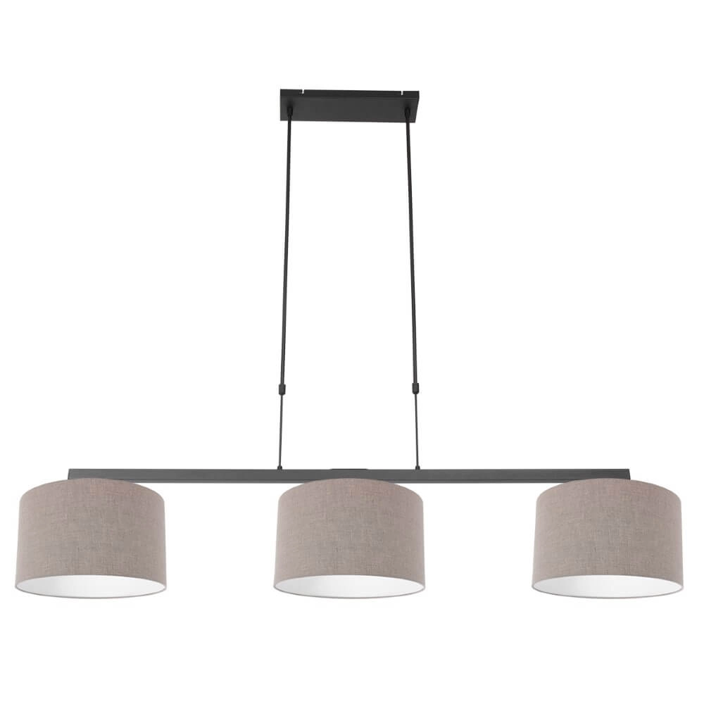Zwarte hanglamp Stang met taupe linnen kappen
