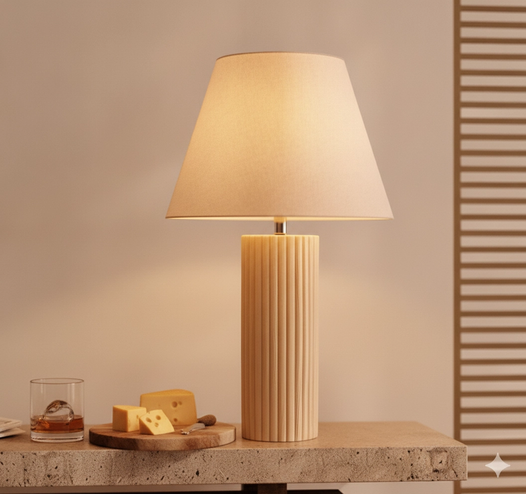 Tafellamp Bacco beige met witte kap