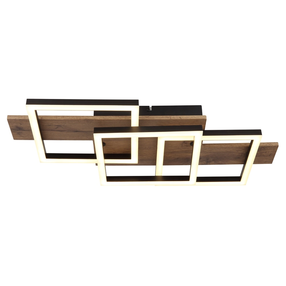 Design plafondlamp Jeffry zwart met hout 58cm Globo 9007371510597