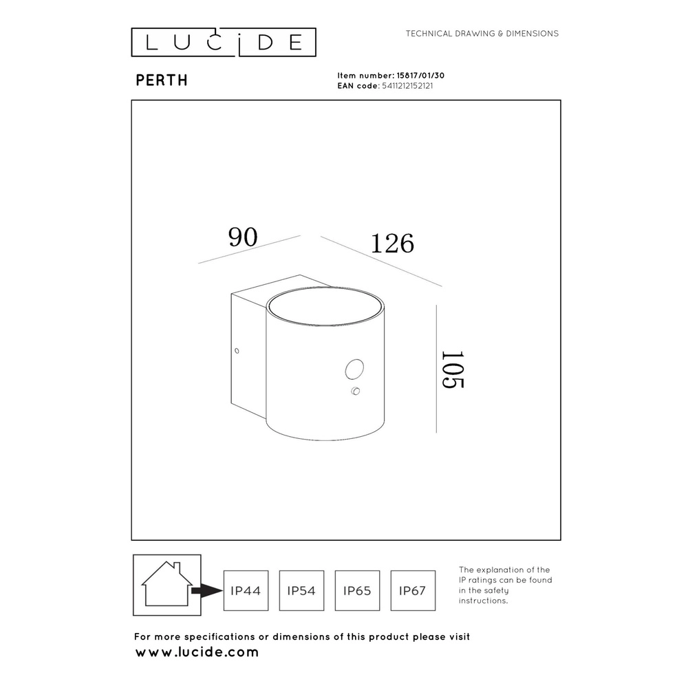 Design wandspot Perth solar zwart Lucide 5411212152121