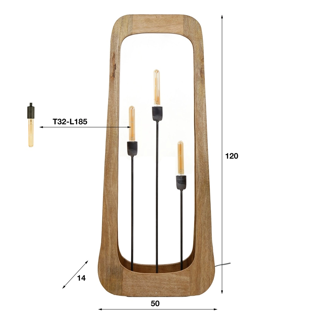 Houten vloerlamp Bray 3x E27 - Mangohout Lyora 8716803511422