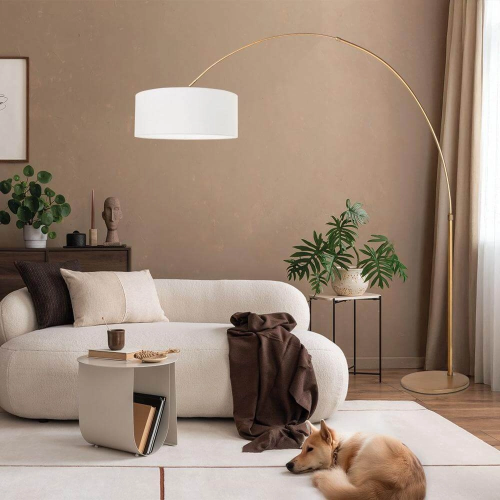 Booglamp Sparkled Light brons met grof witte kap Ø 45cm Steinhauer 8712746179859