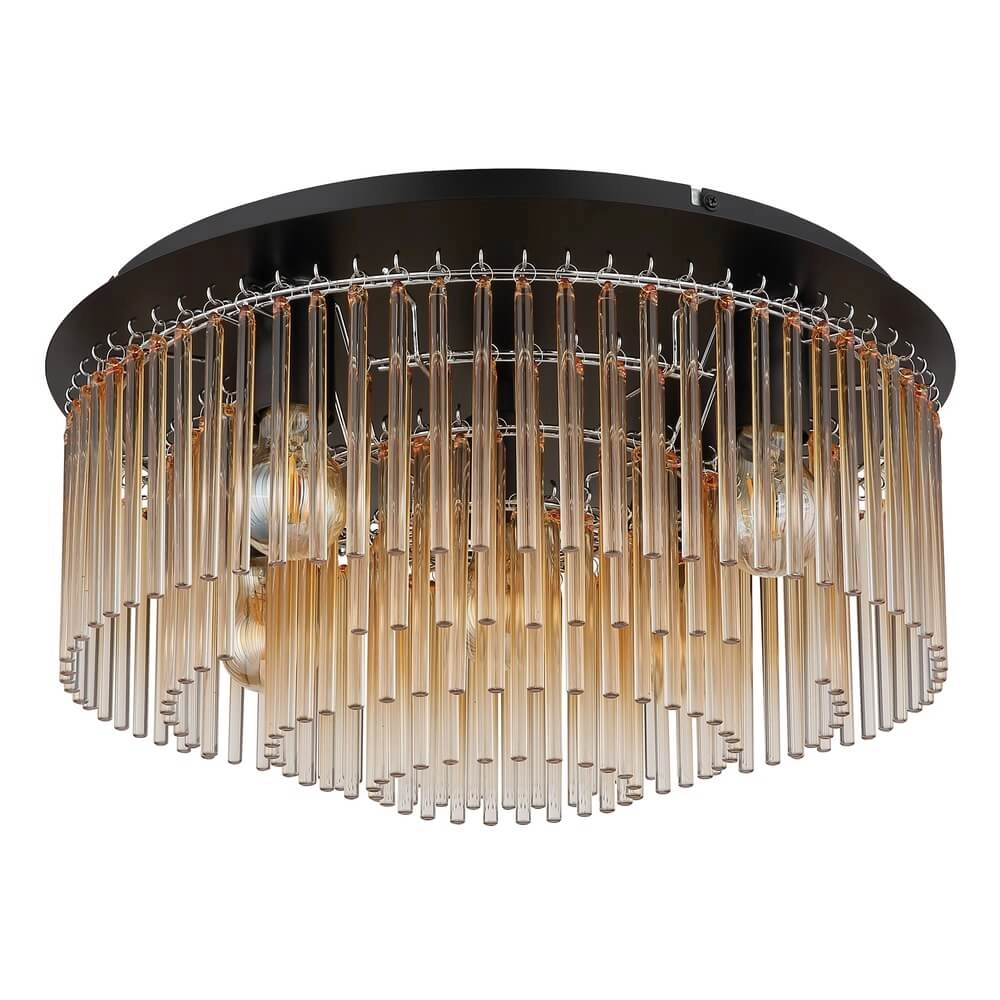 Zwarte plafondlamp Gorley met amberglas Ø 50cm Globo 9007371478002