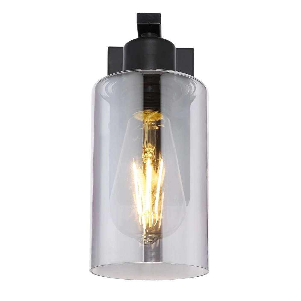 Zwarte wandlamp Hadera met smoke glas Globo 9007371402847