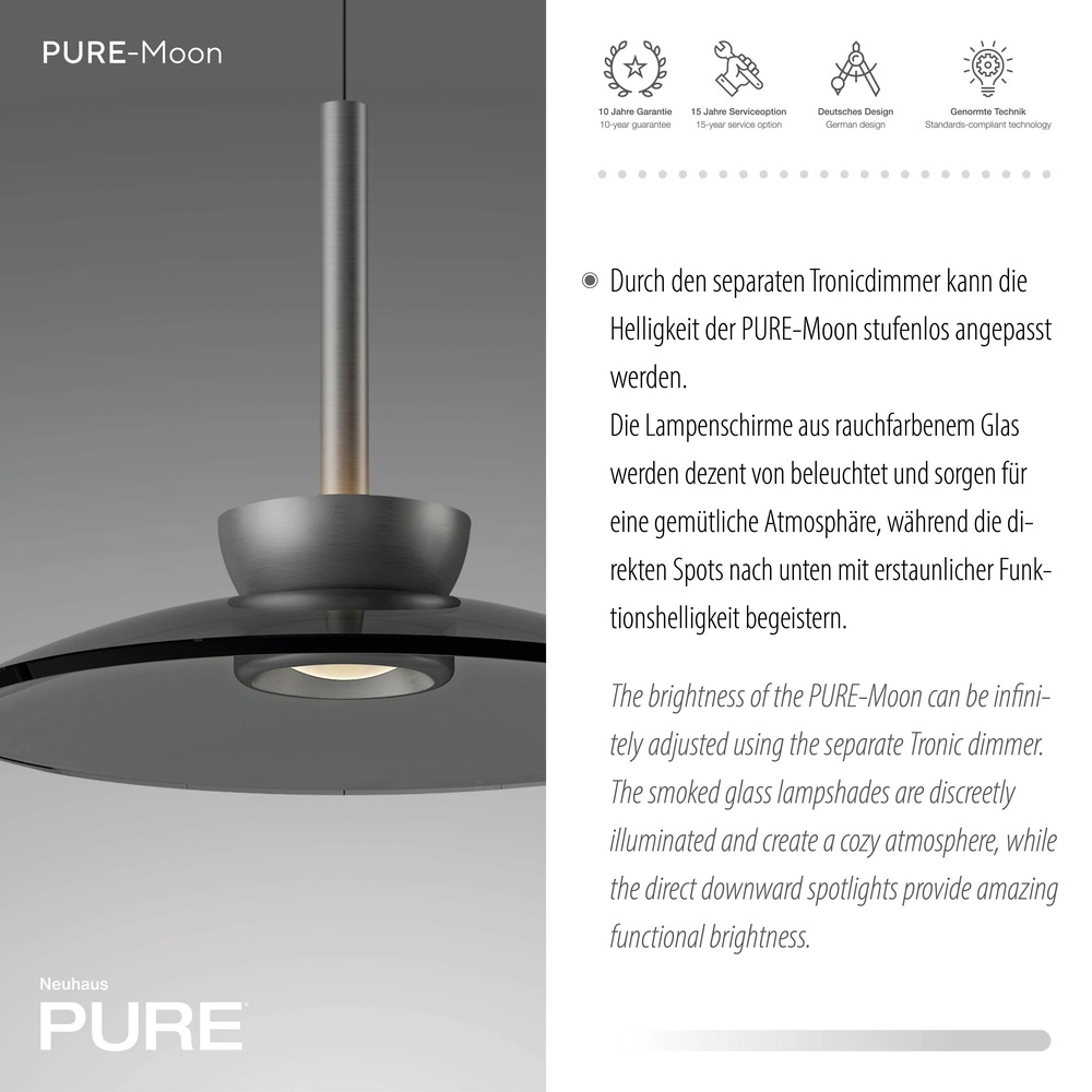 3L eettafel hanglamp Pure Moon platin met smoke glas Paul Neuhaus 4012248386309