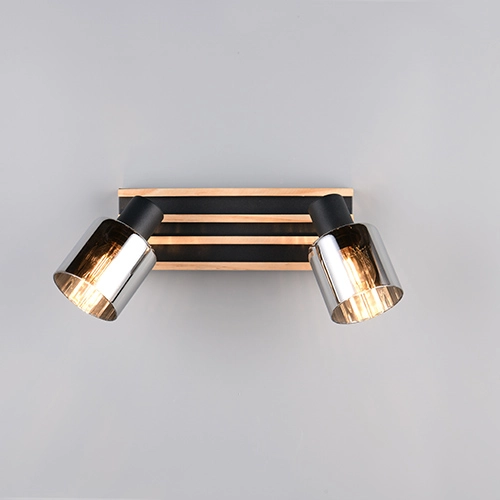 Plafondlamp 2-lichts Travia zwart met hout Trio 4017807682595