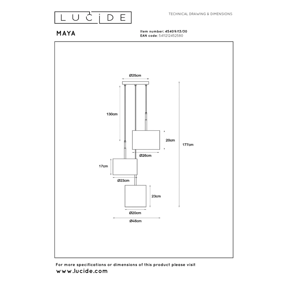 3-lichts hanglamp Maya zwart Lucide 5411212452580