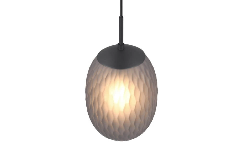 Glazen hanglamp Facette met geribbeld smoke glas Trio 4017807616828