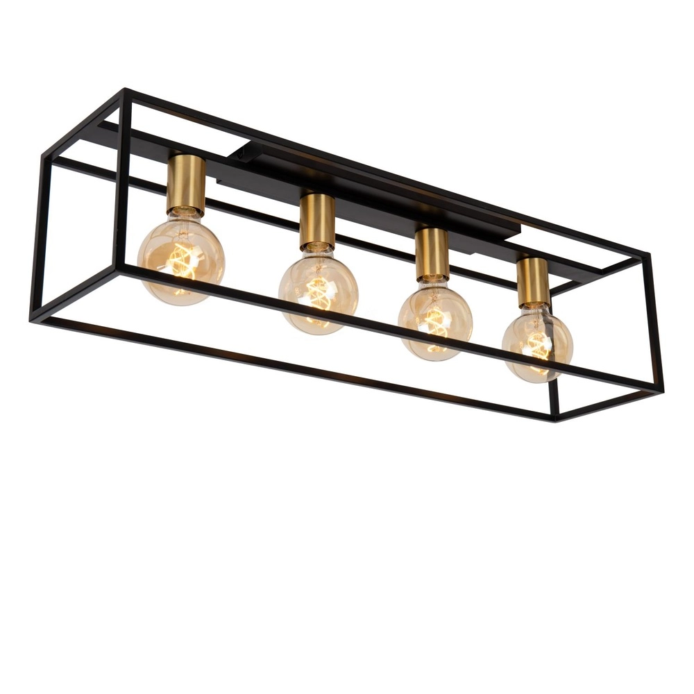 Plafondlamp Ruben zwart 80cm rechthoek Lucide 5411212010902