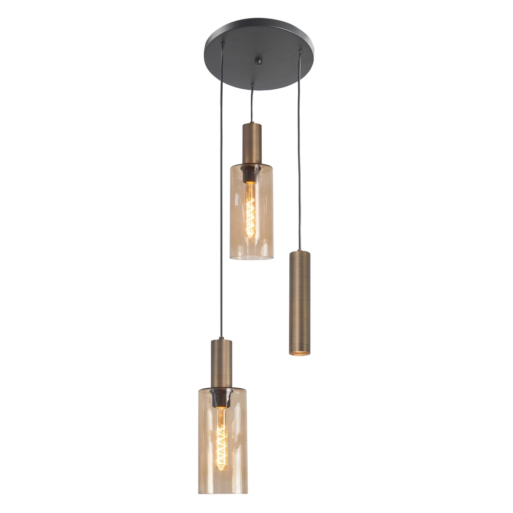 3-lichts hanglamp Perugia zwart met koper brons
