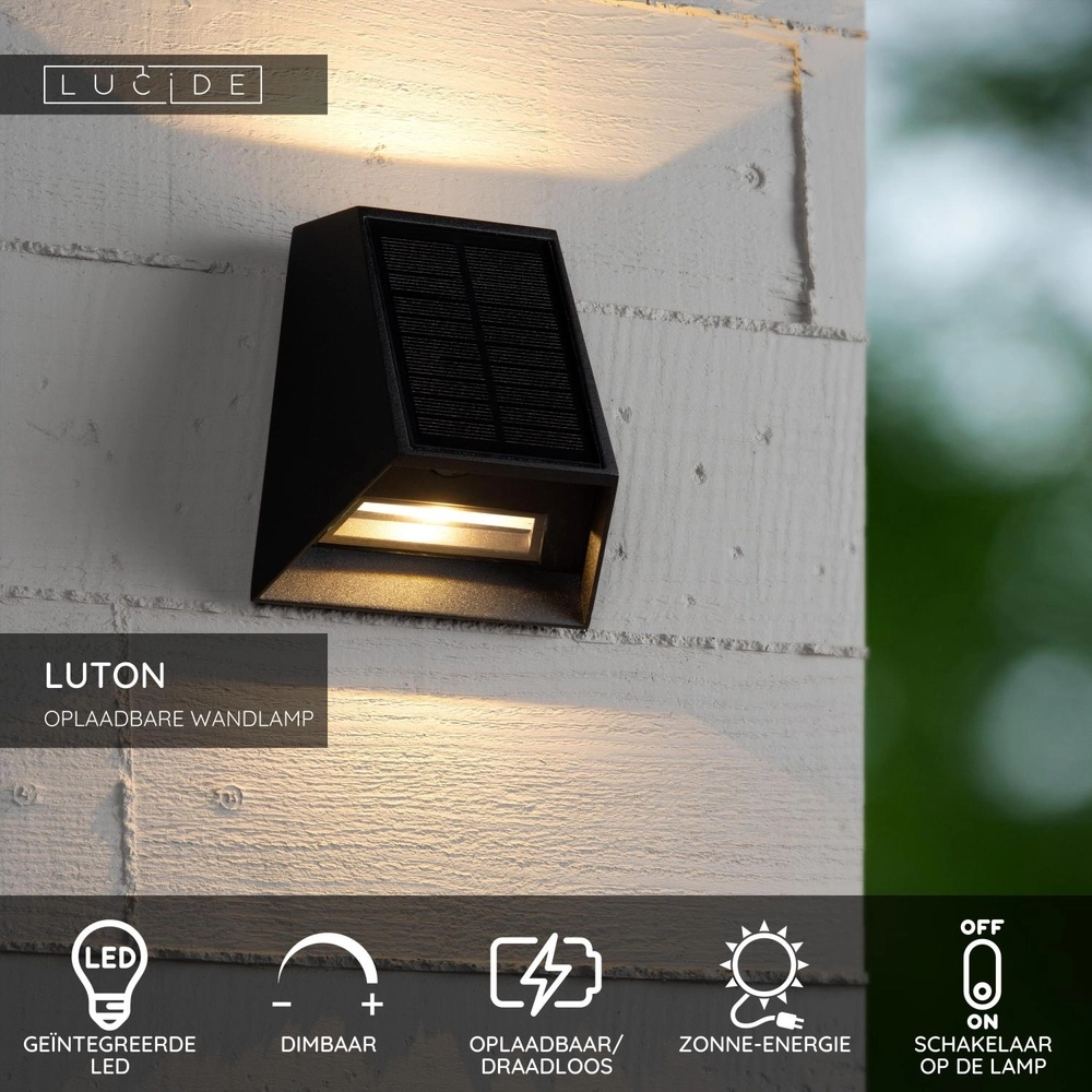 Wandlamp Luton solar zwart Lucide 5411212152107
