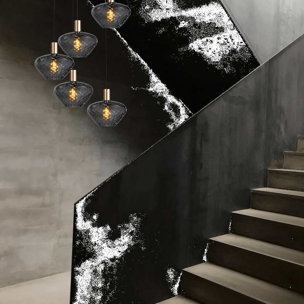 5-lichts vide hanglamp - goud - Porto met Blossom smoke glazen Masterlight 8718121271095