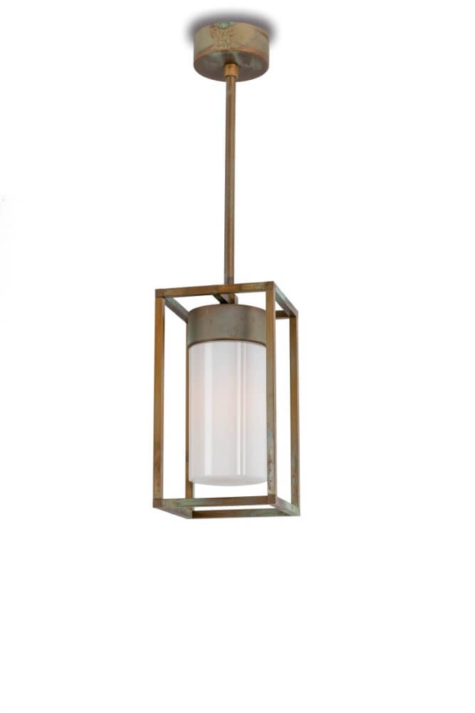 Messing hanglamp Cubic3 wit glas