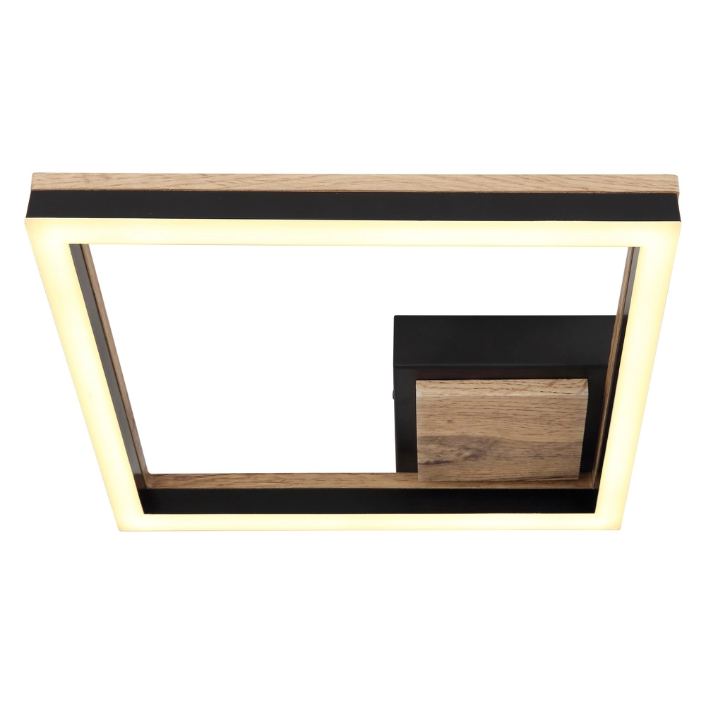 Plafondlamp Beatrix vierkant zwart met hout Globo 9007371451401