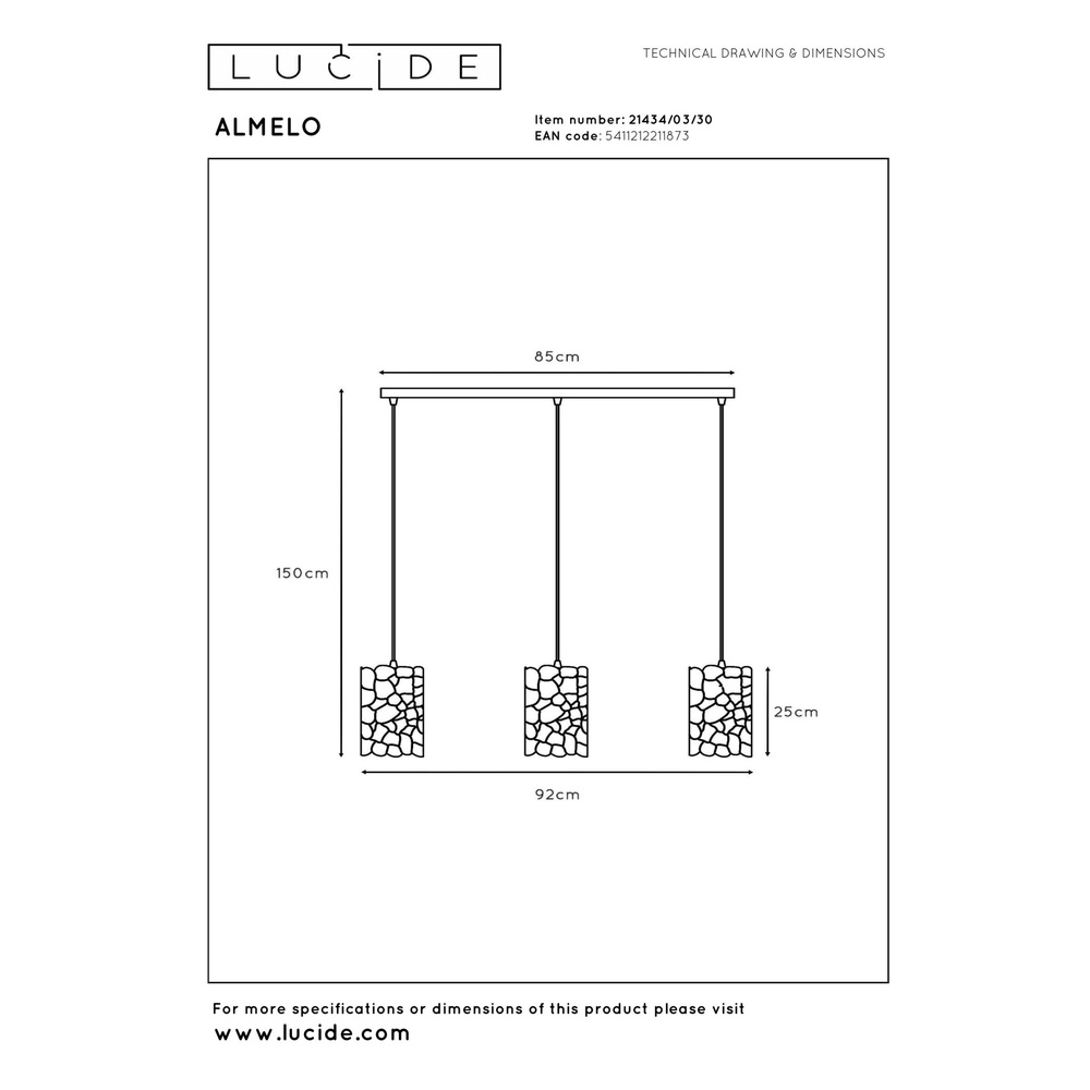 Hanglamp Almelo 3-lichts zwart met gouden binnenkant Lucide 5411212211873