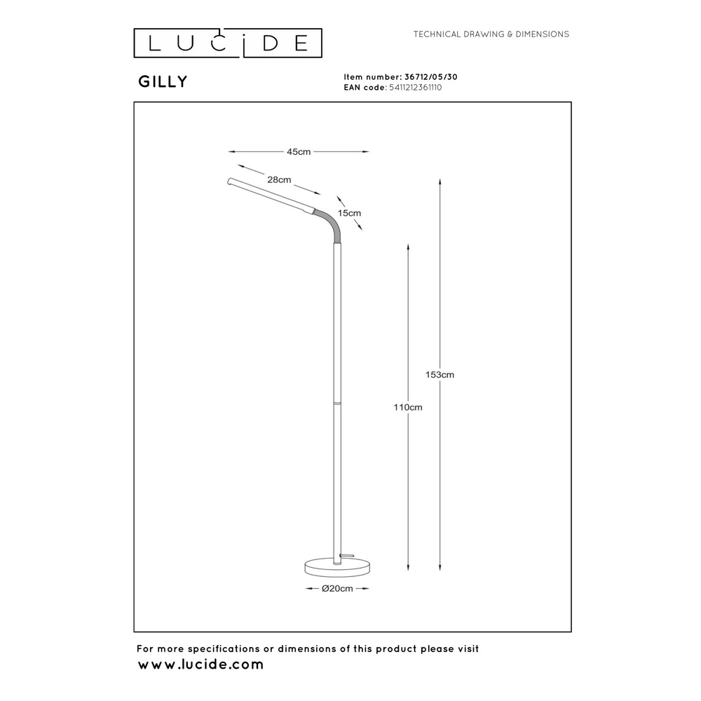 Design leeslamp Gilly zwart Lucide 5411212361110