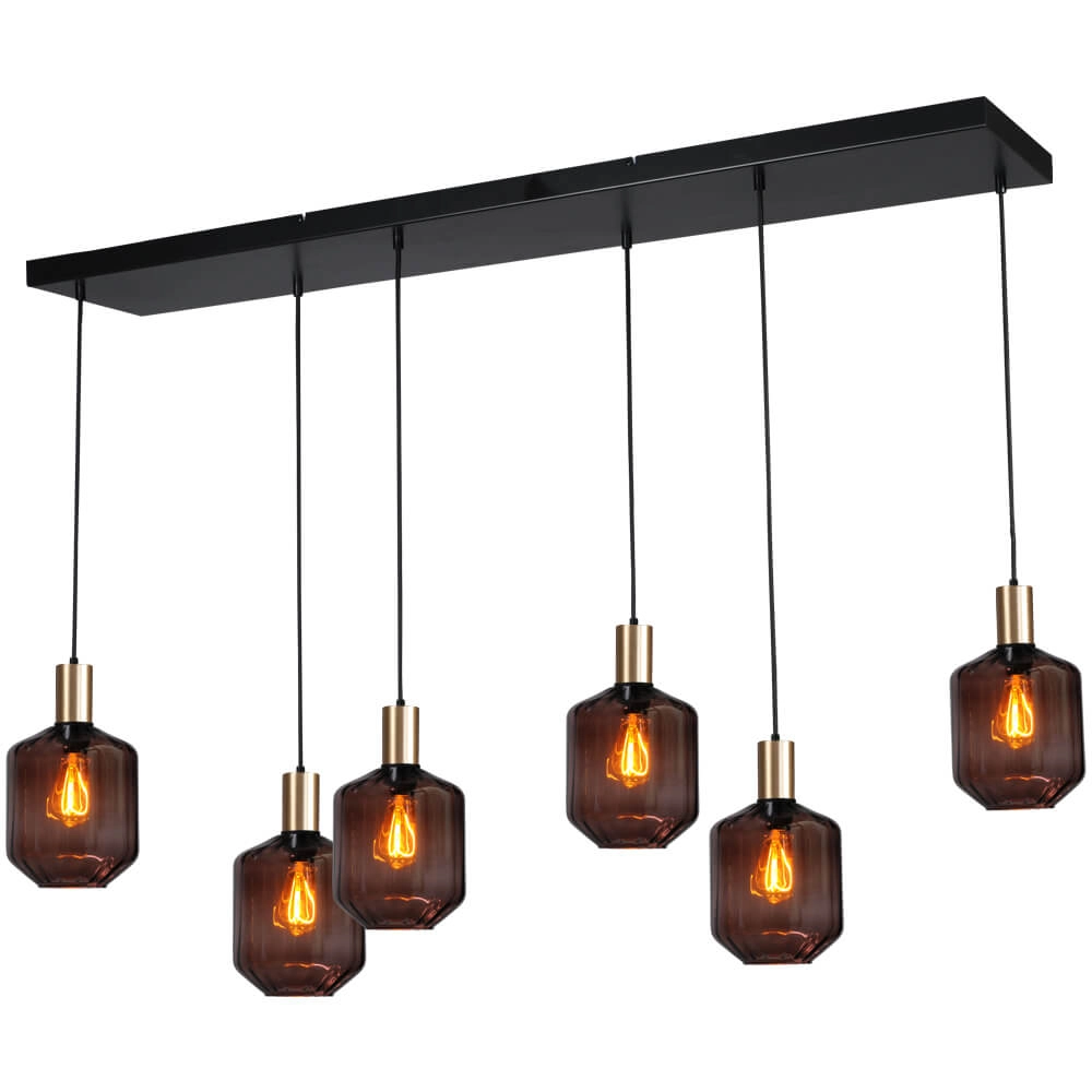 6-lichts hanglamp - goud - Porto met Jagger red glazen 6-lichts hanglamp - goud - Porto met Jagger red glazen