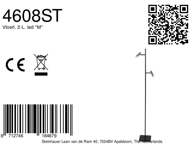 Vloerlamp 2-lichts Lumo zwart met nikkel Steinhauer 8712746184679