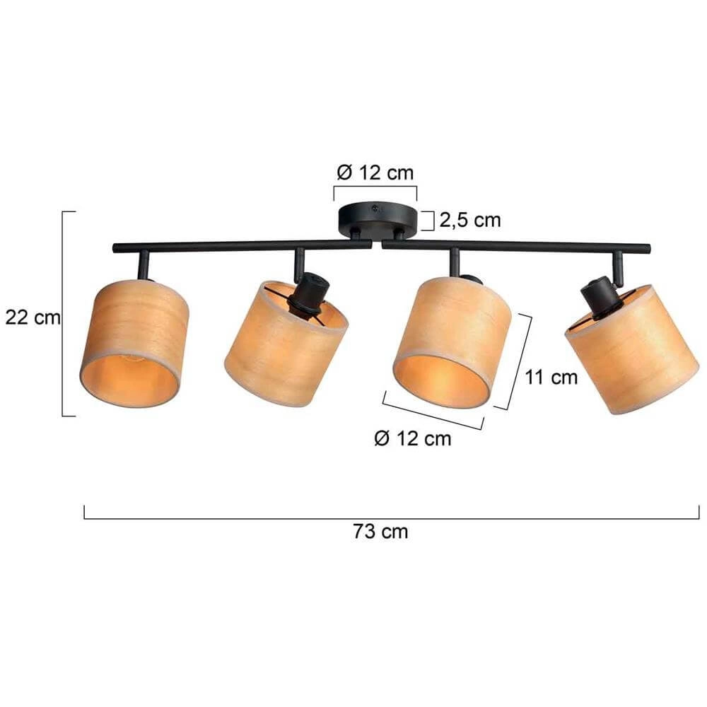 Plafondlamp Bambus zwart met bamboe 4-lichts Steinhauer 8712746171433