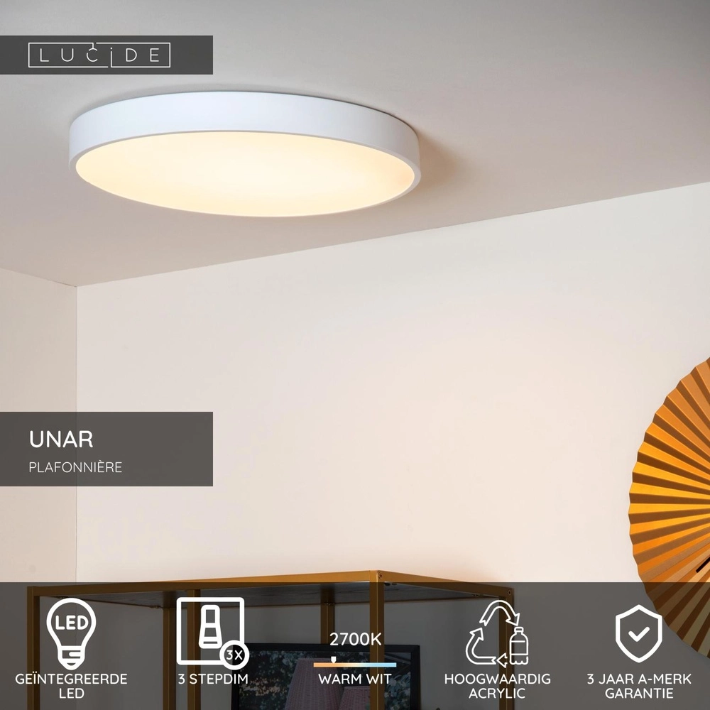 Plafonniere Unar Ø 49,5cm - 2700K - wit Lucide 5411212792044