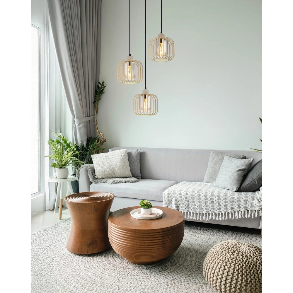 3-lichts hanglamp Alfred rond zand bruin Globo 9007371531615