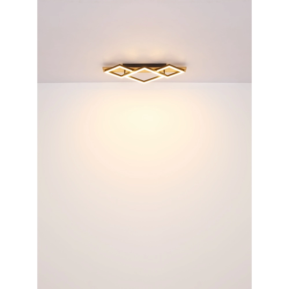 Plafondlamp Beatrix I 3 vierkanten zwart met hout Globo 9007371468393