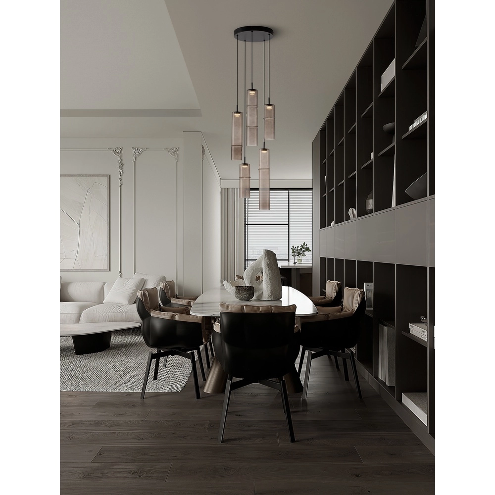 Unieke hanglamp Sano rond 5-lichts smoke glas Lyora 5212017474056