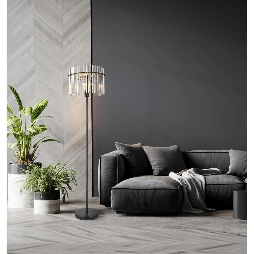 Zwarte vloerlamp Gorley met smoke glas Ø 38cm Globo 9007371451180