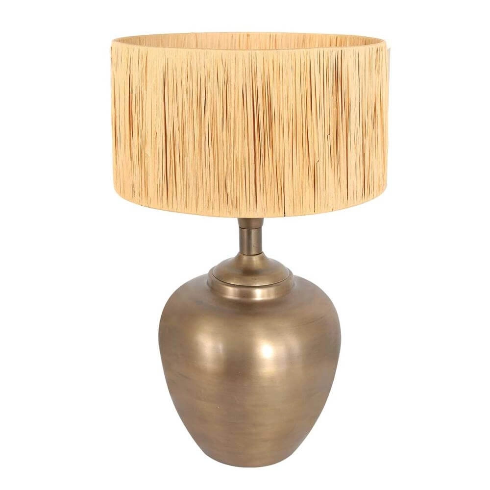 Tafellamp bol Brass brons met strokleurige kap Tafellamp bol Brass brons met strokleurige kap