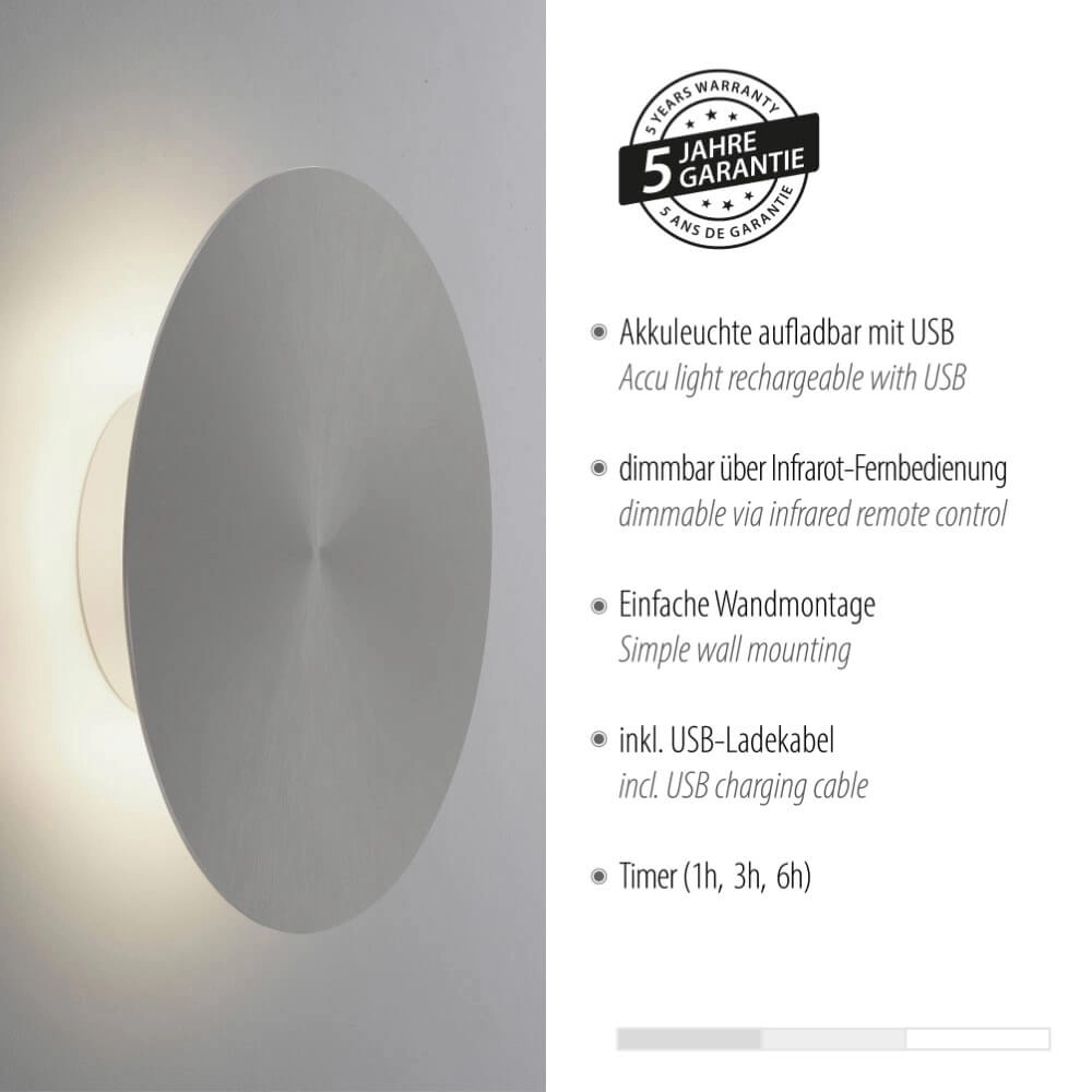 Design wandlamp Akku Puntua Ø 25cm grijs Paul Neuhaus 4012248372517