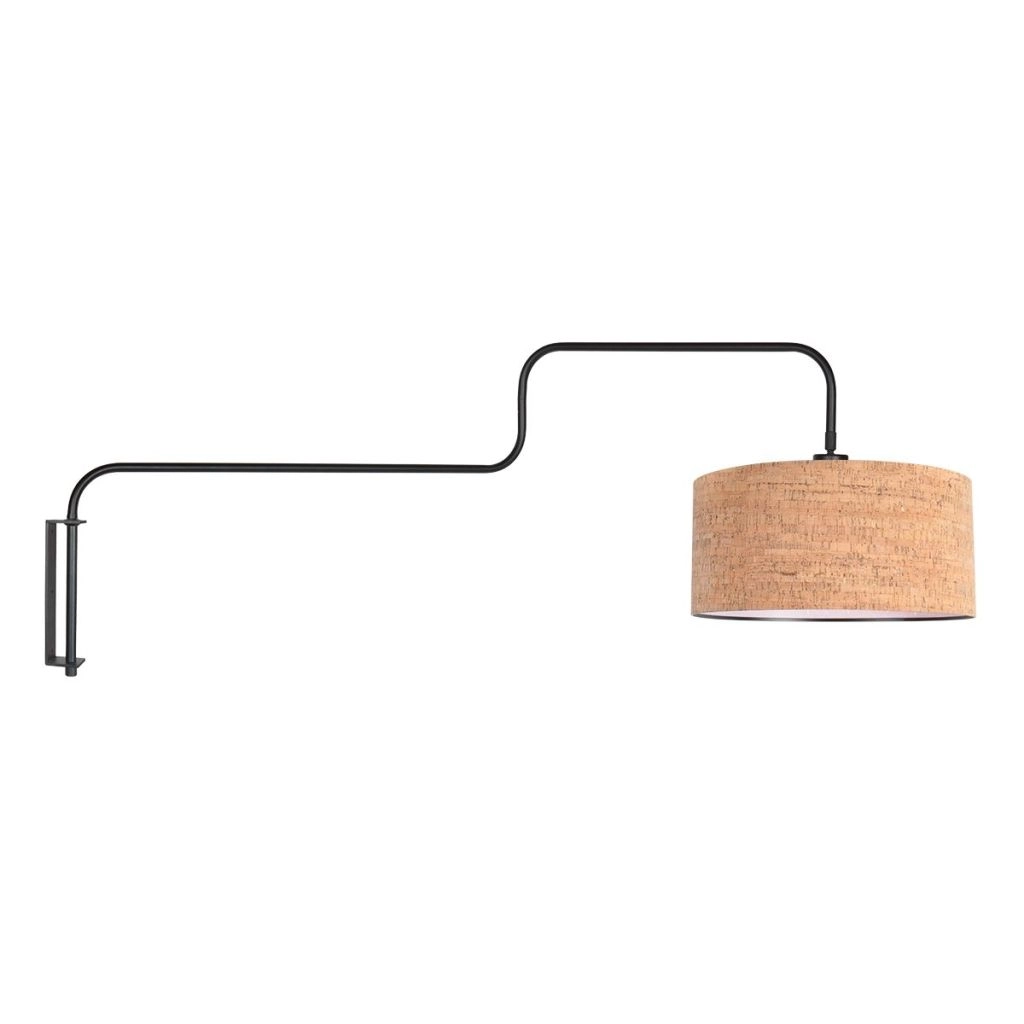 Zwarte wandlamp Bloeba met kurk kap Ø40cm