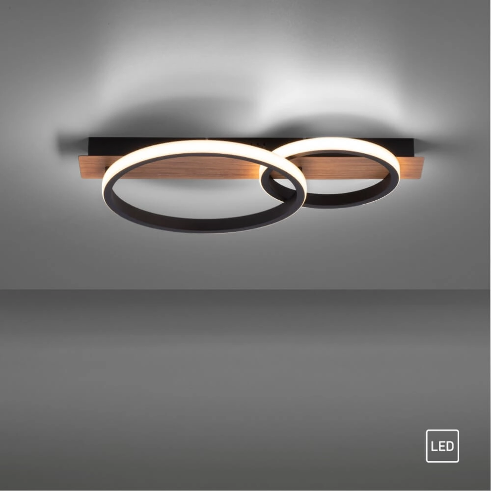 Plafondlamp Trooper zwart met hout 53cm Just Light 4043689982188