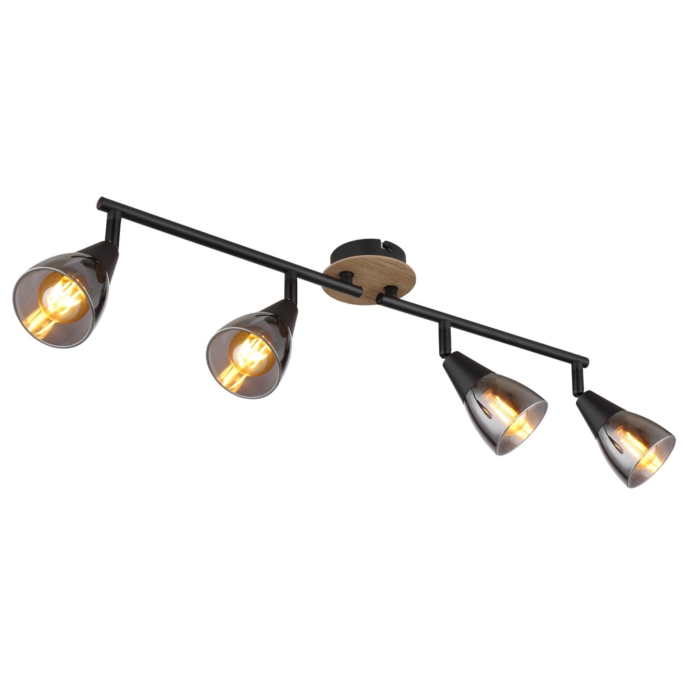 4-lichts plafondlamp Mubby zwart met houtlook