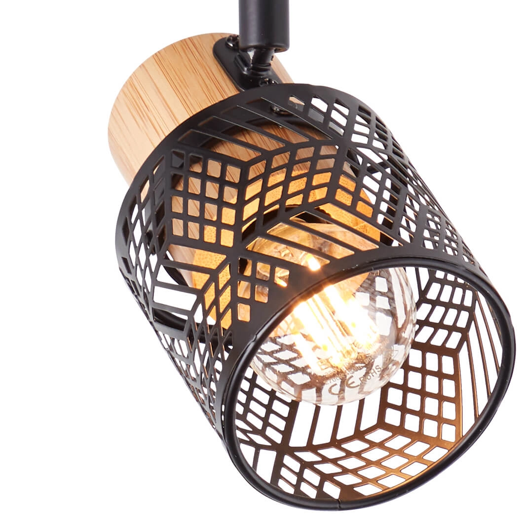 Spots Santy 2-lichts zwart met hout Brilliant 4004353391040