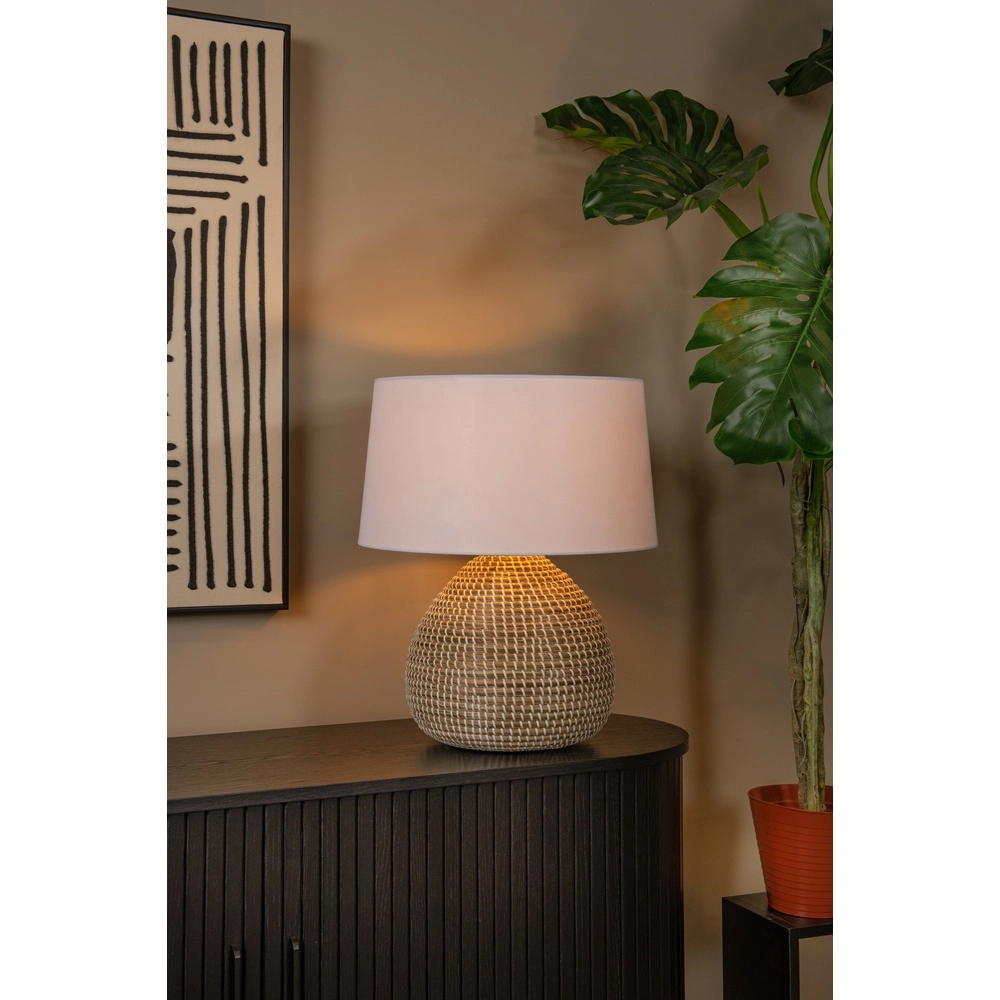 Zeegras schemerlamp Maduka Ø 45cm - bruin met witte kap Premium by Lucide 5411212106087