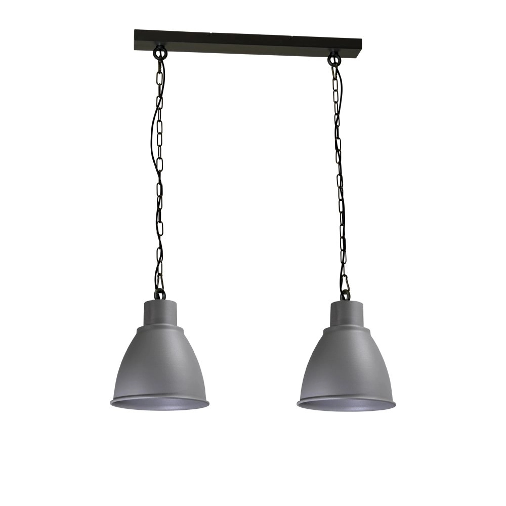 Stoere eettafel hanglamp Industria 2x27 2-lichts zwart met betongrijs