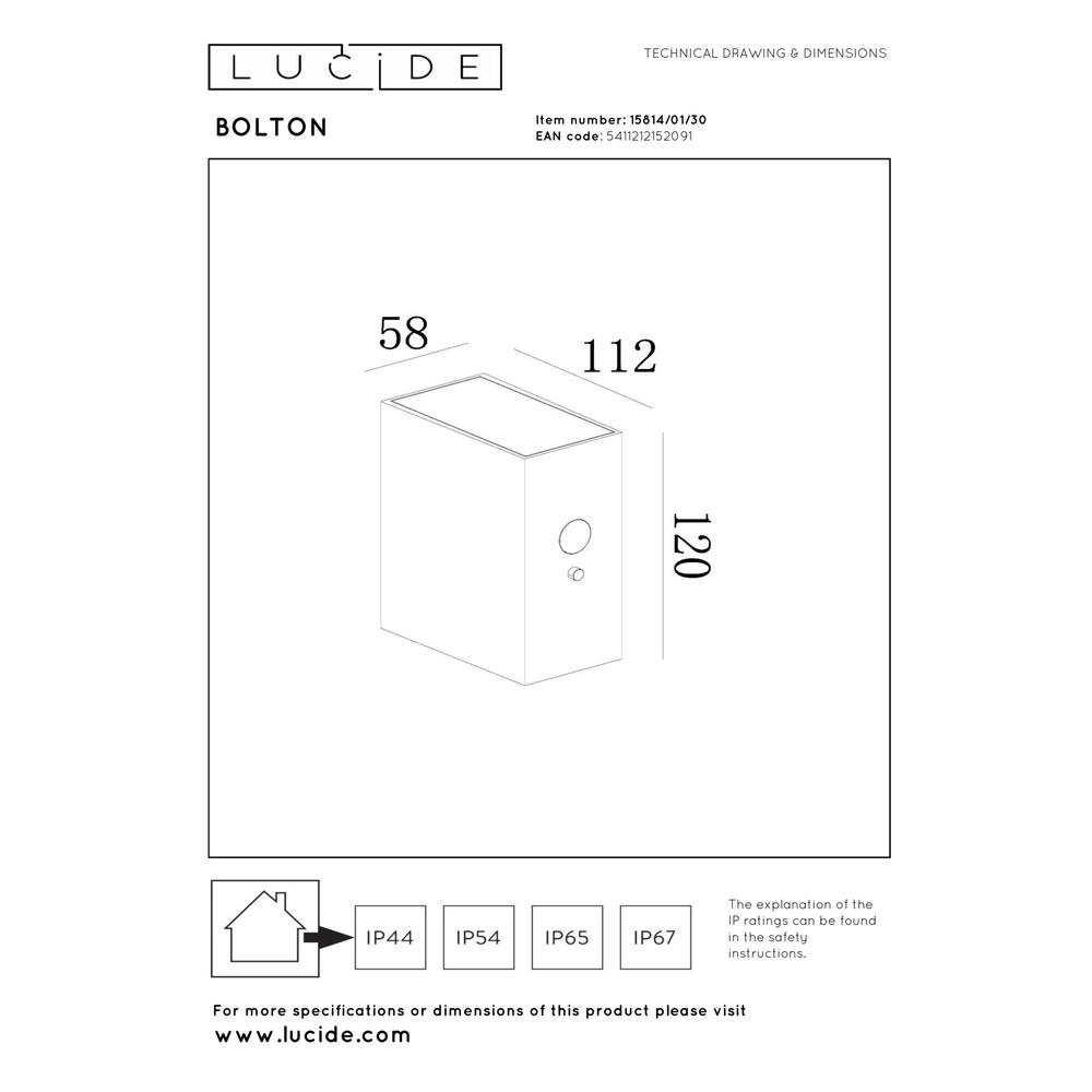 Solar wandlamp Bolton IP54 - 3000K zwart Lucide 5411212152091