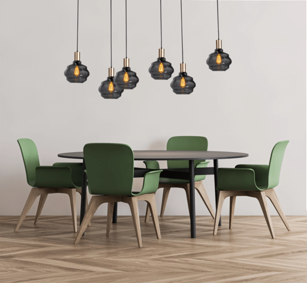 6-lichts hanglamp - goud - Porto met Ball smoke glazen Masterlight 8718121270463