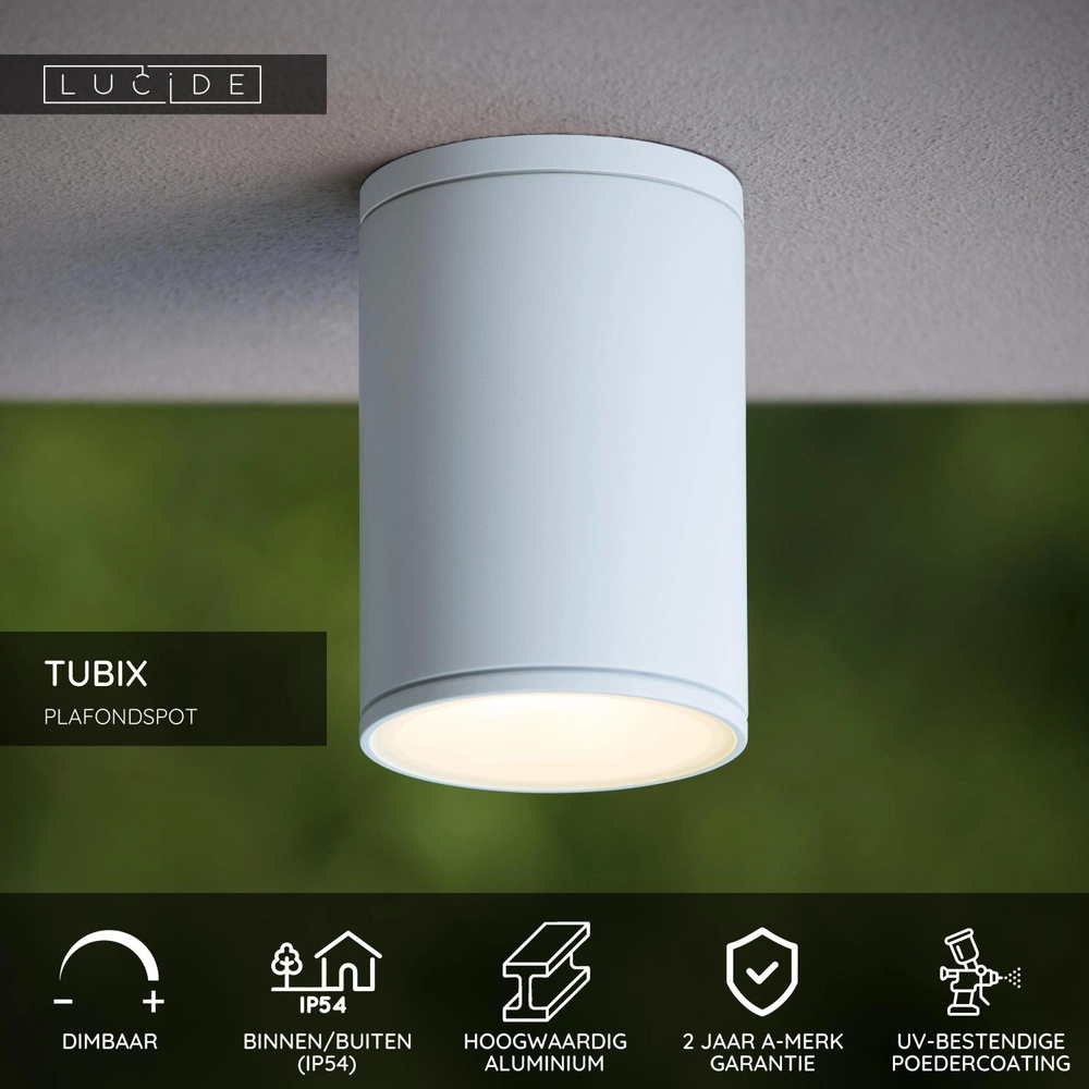 Plafondspot Tubix IP54 wit Lucide 5411212271211