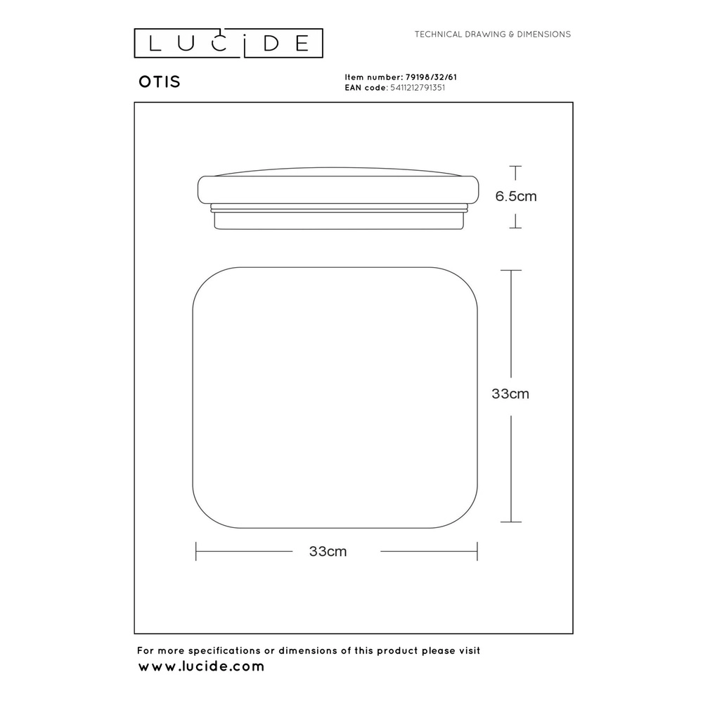 Vierkante plafonniere Otis 33cm wit Lucide 5411212791351
