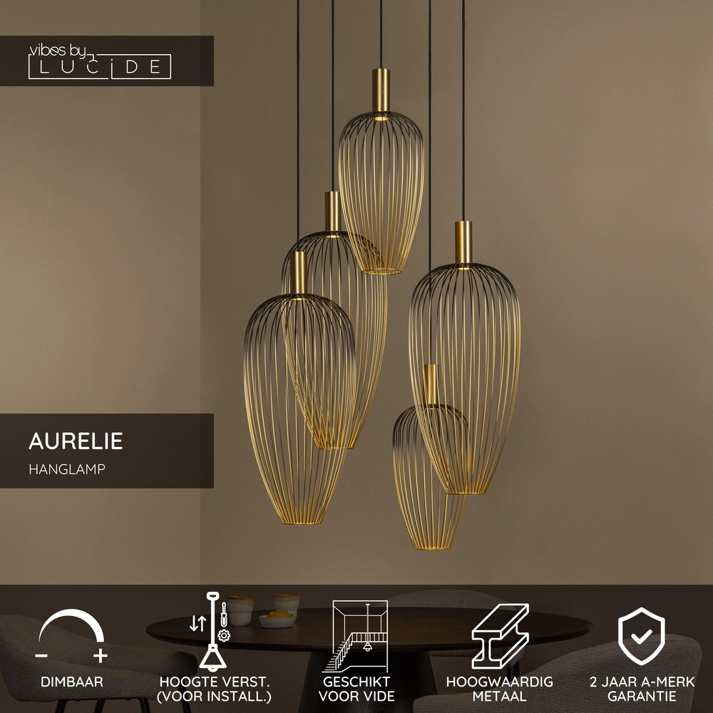 5-lichts draadlamp Aurelie goud Lucide Vibes 5411212212306