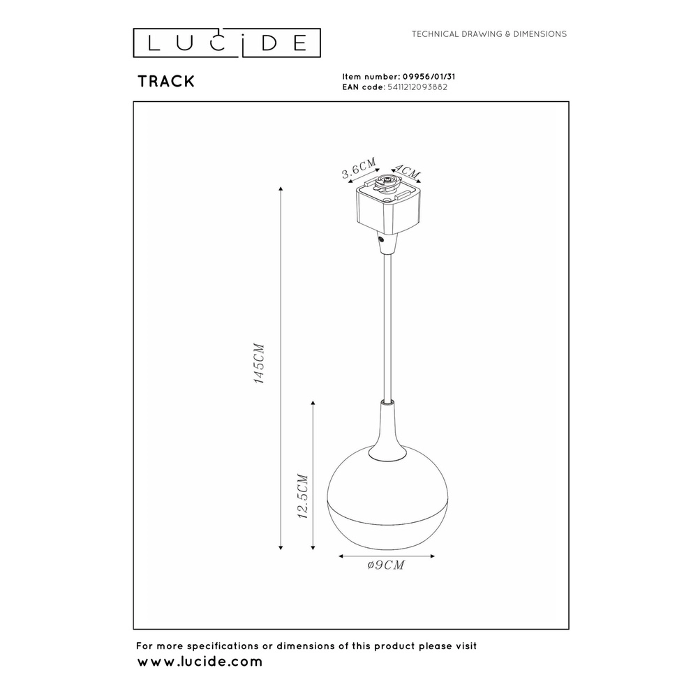 Rail hanglamp Track Favori 1-fase wit Lucide 5411212093882