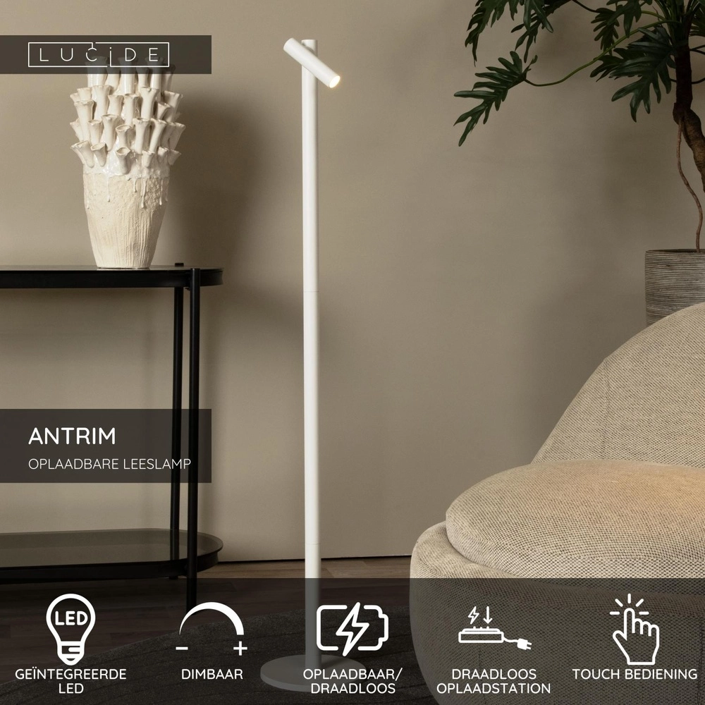 Oplaadbare leeslamp Antrim wit IP54 Lucide 5411212272263