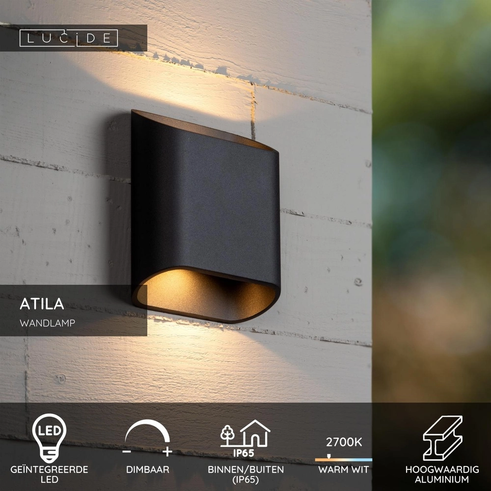 Design wandlamp Atila up en down zwart IP65 Lucide 5411212680105